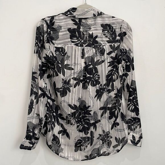 NWT L'AGENCE Nina Black Trópical Leaf print blouse - Picture 4 of 5